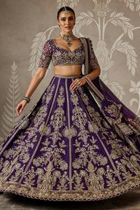 Robe longue brodée ample pour femme, style traditionnel indien pakistanais, en soie violette, pour mariage, Lehenga Choli - Product Image 5