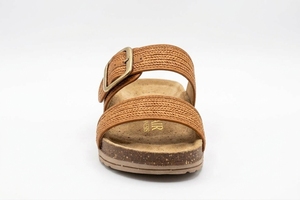 Sandales plates en paille tressée marron à bout ouvert avec boucle, semelle en liège, chaussures de mode estivales - Product Image 3