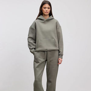 Nouvel ensemble jogging et sweat à capuche décontracté avec poches, couleur sauge, épaules tombantes, deux pièces, survêtement d'hiver pour homme, entraînement sportif, streetwear 100% - Product Image 1