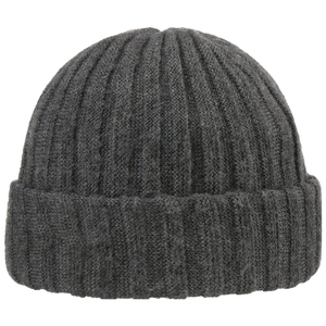 Bonnet élégant en maille polyester/coton rose clair, thermique, pour l'hiver, avec broderie 3D, bord côtelé flexible et revers plié - Product Image 5