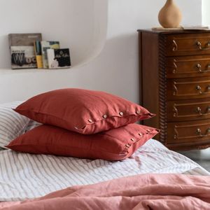 Parure de lit en lin 100% premium style français, 4 pièces : taie d'oreiller, housse de couette, drap élastique avec fermeture à boutons. - Product Image 6