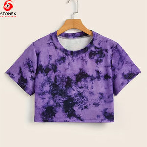 Wholesale 100% Cotton Short Sleeve Breathable Graphic <b>Tie</b> <b>Dye</b> <b>T</b> <b>Shirts</b> <b>Women's</b> Colorful Tshirt Casual Crop <b>T</b>-<b>shirts</b> for <b>Women</b> - Product Image 5