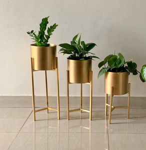 Best Designer Gold Brass Planter Pot Modern Gold Plated Metal Flower Stands Set of 3 <b>for</b> Indoor Planters - Product Image 5