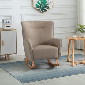 Poltrona Moderna in Microfibra Greige, Sedia a Dondolo per Camera da Letto, Resistente con Struttura in Quercia - Product Image 6