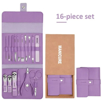 Ensemble de coupe-ongles en acier inoxydable, 12-16 pièces, avec sac pliable, kits de coupe-ongles pour manucure, ciseaux, outil de beauté et de maquillage