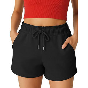 Shorts amples en molleton pour femme, taille haute, avec fentes latérales, poches et cordon de serrage, coupe décontractée, pour la détente estivale - Product Image 1