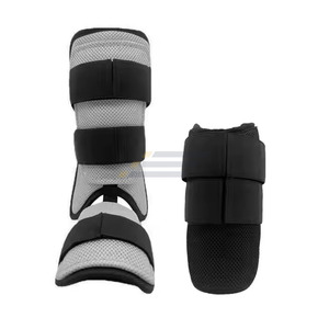 Protège-tibias de baseball noirs solides avec couverture du pied, protection renforcée, protection professionnelle, sangles réglables en PU - Product Image 5