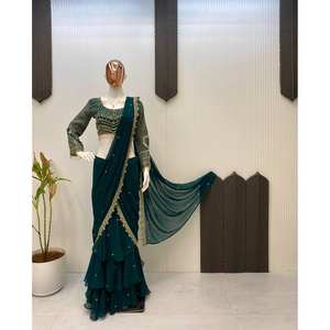 Saree de créateur pour femmes pour les fêtes ensemble de broderie de séquence - Product Image 4