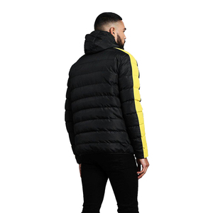 Men's Navy <b>Red</b> Color Block Hooded Puffer <b>Jacket</b> Quarter Zip Windproof Casual Winter Coat Thick Polyester Wadding - Product Image 2