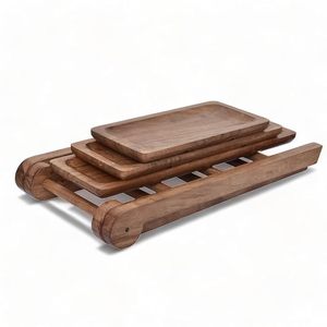 Plateau de service rectangulaire moderne jetable en bois à 3 niveaux et support à gâteau avec finition polie pour fêtes, cuisine et décoration intérieure - Product Image 4