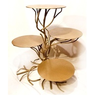 Soporte para pastel de 4 neumáticos duradero, diseño de rama florecida de latón redondo, soporte decorativo plegable para pastel multinivel, soporte para pastel real de boda