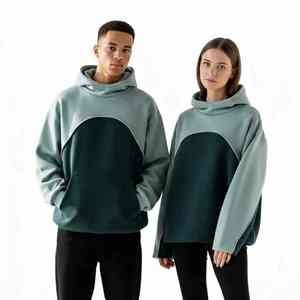 เสื้อฮู้ดดี้โอเวอร์ไซส์แบบยูนิเซ็กซ์ สีบล็อกตัดต่อ  โลโก้สั่งทำ ผ้าฝ้ายฟลีซ ทรงหลวม ไหล่ตก  เสื้อสเวตเชิ้ตแบบสวมหัว  รับผลิตแบบ OEM ODM ขายส่ง DDP - Product Image 3