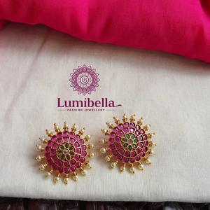 Vintage 14K Gold Plated Number Stud Earrings with Imitation Pearl - Product Image 2