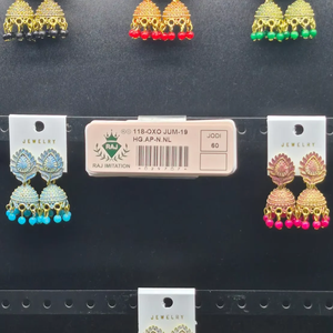 Traditional Indian Gold Plated Peacock <b>Feather</b> Meenakari Jhumka Earrings Bell Drop Pearl Bead Jewelry Wholesale Pair - Product Image 1