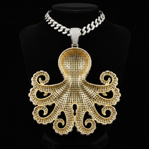 Collar con Colgante de Pulpo Marino, Joyería Fina, Colgantes y Dijes de Plata de Ley 925 con Moissanita, Joyería para Raperos - Product Image 3