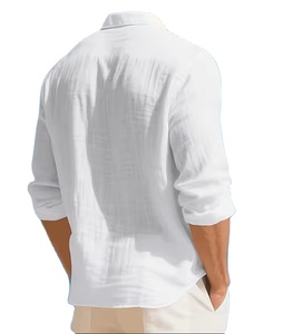 Camisa de Lino de Manga Larga con Cuello Mao, Estilo Americano, Casual, para Hombre, Color Sólido, Transpirable, para Verano, de Bangladesh - Product Image 2