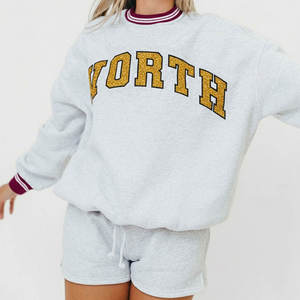 Sweat-shirt col roulé jaune pour femme, imprimé lettres personnalisées, en coton tricoté, vêtement d'automne, 100% coton doux, coupe oversize à col montant pour femme - Product Image 6