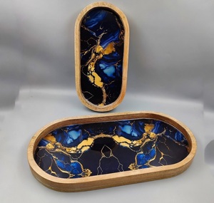 Acacia & Mango Wooden Serving <b>Tray</b> Platter With Enamel Printed Design Personalized For Restaurant <b>Breakfast</b> <b>Tray</b> Households Item - Product Image 4