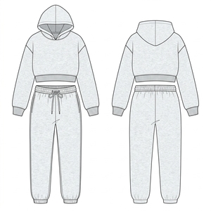 <b>White</b> <b>Women's</b> Cropped Hoodie Jogger Set Plain Sweatsuit for Custom Branding - Product Image 2