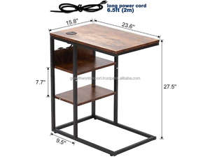Compact Wooden Laptop Table Rustic Wooden Bedside Table Multipurpose Side Table with Shelves Contemporary Wooden Accent Table - Product Image 2