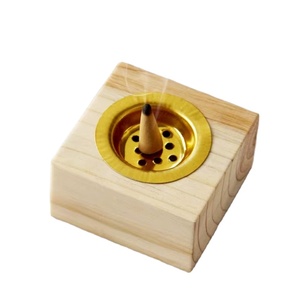 Quemador de incienso de madera con pedestal alto y forma de cono, con copa de latón, soporte geométrico moderno para aromaterapia de escritorio, decoración zen para el hogar - Product Image 1