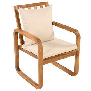 Ensemble de table à manger rectangulaire en teck à plateau lamellé avec 6 fauteuils à base de traîneau et coussins pour terrasse en bois - Product Image 5