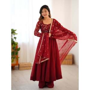 Designer Women's Party Wear <b>Gown</b> and Bottom Set with Elegant Lace Border Dupatta - Product Image 1