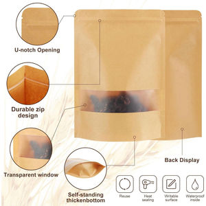Bolsas de papel kraft con ventana de 6 x 9 pulgadas, bolsas resellables con cierre de cremallera, bolsas kraft verticales para envasado de alimentos - Product Image 4