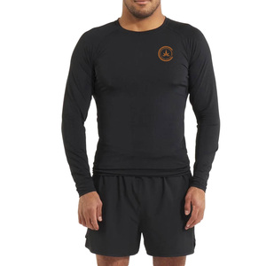 Men <b>Black</b> <b>Long</b> <b>Sleeve</b> Rash Guard Shirt With Logo Quick Dry Polyester Spandex Front Print <b>Gym</b> Wear - Product Image 4