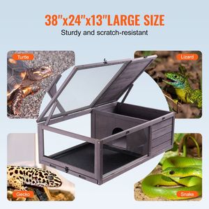 Terrario in Legno per Tartarughe da Interno ed Esterno con Supporto per Lampada Sospesa, Recinto a 2 Scomparti per Tartarughe e Anfibi - Product Image 5