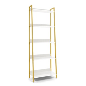 Estante de escalera con marco blanco y dorado de calidad premium, perfecto para habitaciones, estudios y decoración de interiores, expositor de la India. - Product Image 5