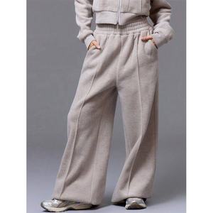 High Quality Factory 2pcs Set <b>Women</b> Waistband Structured Thick Wide Leg Pants <b>Fleece</b> Cotton <b>Women</b> Tracksuit Set - Product Image 6