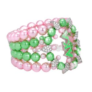 Pulsera de 5 Hilos con Perlas Rosas y Verdes, Joyería de Moda para Mujer, Elegante Pulsera de Cuentas en Capas, Accesorio Decorativo para la Muñeca, Regalo - Product Image 3