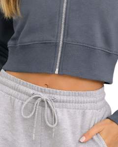 Sudadera con capucha corta para mujer, color gris carbón, de algodón y forro polar, corte ajustado, estilo casual, ligera, para mujer - Product Image 6