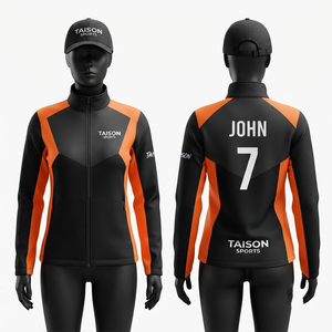 Veste d'entraînement de hockey sur gazon pour femmes, polyester softshell premium 280 GSM, design noir et orange, logo personnalisé par transfert thermique - Product Image 1