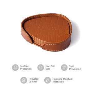 Premium Leather Coasters Set of 6 for Dining <b>Table</b> Coffee <b>Table</b> Home Decor Stylish Drink Coaster Set - Product Image 5