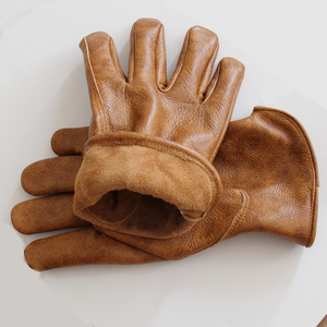 Gants de travail en cuir de vachette marron HARAZ, à doigts entiers, longueur poignet, non doublés, thermiques, écologiques, compatibles écran tactile, hiver - Product Image 4