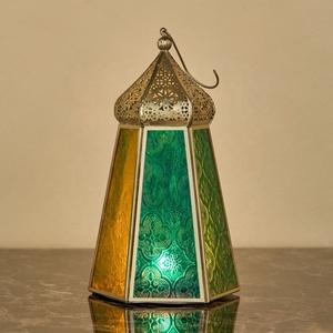 2026 Wholesale Ramadan Decorative <b>Gold</b> Metal Moroccan Colorful Glass <b>Lanterns</b> for Hanging & Table Home Decorations - Product Image 2