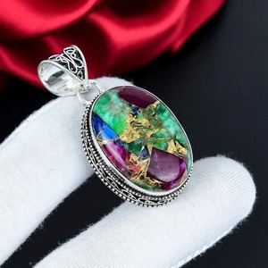 Pendentif de luxe ovale en turquoise avec matrice multi-cuivre sertie clos, fait main en argent sterling 925, bijou bohème, cadeau pour - Product Image 4