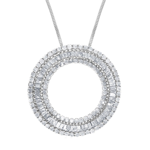 Collar con Colgante Circular de Diamantes Naturales Blancos de 0.97 Cttw para Mujer, Plata de Ley 925 con Baño de Rodio, Cadena de 18 Pulgadas, Corte Brillante - Product Image 1