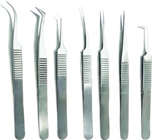 AERO AF-007ชุดแหนบต่อขนตาสแตนเลสพร้อมปลายแหลมและปลายไฟเบอร์สำหรับการใช้เพื่อความงามและการต่อขนตา - Product Image 1