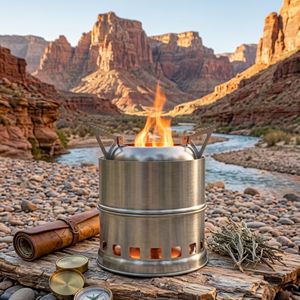 Estufa de Leña Desmontable de Acero Inoxidable para Acampar, Cocinar al Aire Libre y Calefacción - Product Image 1