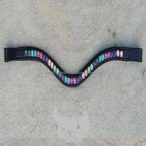 Arc-en-ciel multicolore Design Cristaux Bling Strass 8mm Wave Shape Leather Horse Brow Band in Full Cob extra Large - Product Image 4