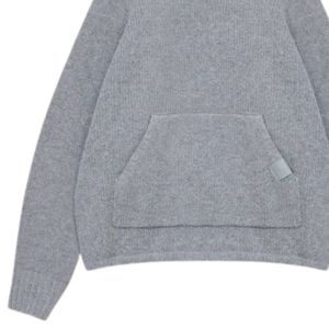 Sweat à capuche en tricot bouclé pour homme, confortable et élégant, avec poche avant, en tricot de qualité supérieure, couleur gris chiné - Product Image 3