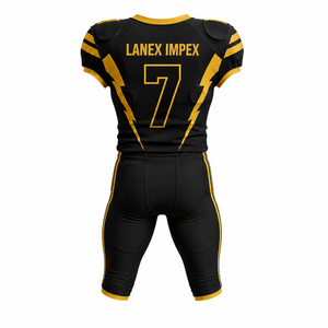 Uniforme de Fútbol Americano Personalizado para Hombre, Conjunto de Jersey y Pantalones con Estampado por Sublimación en Negro y Dorado, Número 7, Poliéster Transpirable - Product Image 3