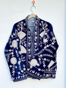 Handcrafted <b>Women</b> Brown <b>Velvet</b> 100% Cotton <b>Jacket</b> Pastel Floral Suzani Hand Embroidery Elegant Open-Front Winter Coat Wholesale - Product Image 4