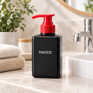 Bouteille carrée en PET de 250 ml avec pompe rouge pour lotion, emballage pour lavage des mains, marque PAVICO, impression sérigraphique, couleur personnalisée, capacité sur mesure - Product Image 5