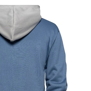 เสื้อฮู้ดดี้ผู้ชายแบบสองสีตัดกัน - สีน้ำเงินและสีเทา สไตล์สตรีทแวร์ พร้อมเชือกผูกและดีเทลชายเสื้อแบบเสื้อกล้าม - Product Image 5