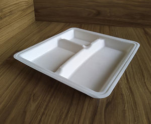 Assiette compartimentée biodégradable écologique, assiettes jetables - anti-fuite, assiettes blanches naturelles sans BPA, alternative au plastique - Product Image 4