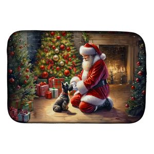 Tappetino Assorbente per Asciugatura Piatti a Forma di Babbo Natale Scottish Terrier, Scolapiatti da Cucina, Luci Solari da Giardino - Product Image 1
